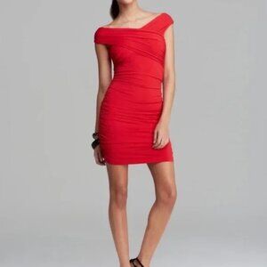 GUESS Red Rouched Off-Shoulder Crisscross Dress – Size S